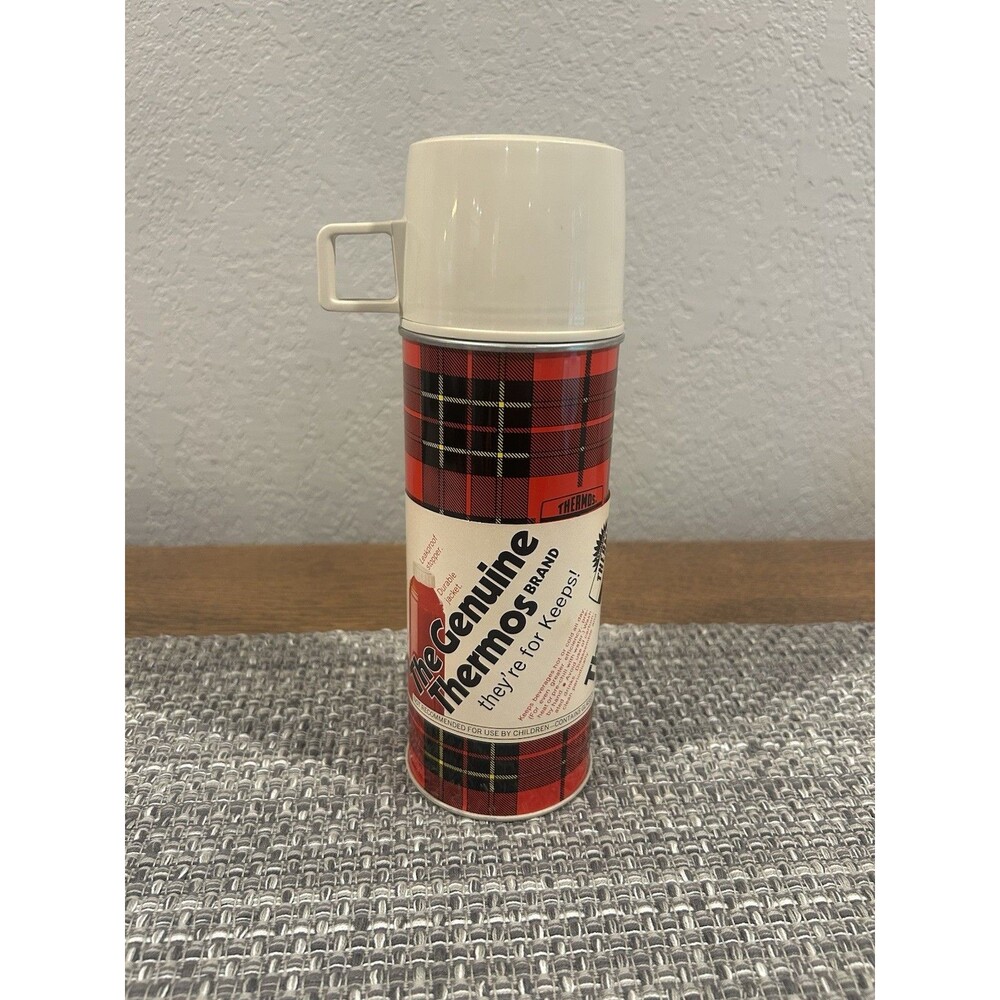 Thermos The Genuine Brand Thermos Red Black Yellow Plaid NWT 9.5” Tall Cream Lid